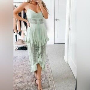 For Love & Lemons Lovebird Lace Midi Dress Size S